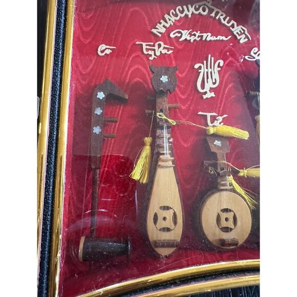 Vintage Vietnamese Miniature Wood Instrument Shadow Box